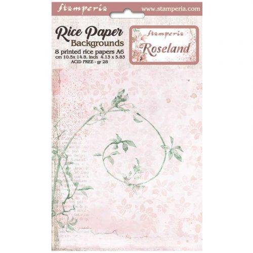 Stamperia Selection of 8 A6 Rice Paper Backgrounds Roseland