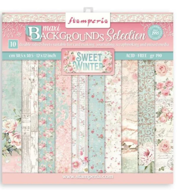 Stamperia Mini Scrapbooking Pad 10 Double Sided Sheets 30.5 x 30.5 cm (12×12) Backgrounds Sweet Winter