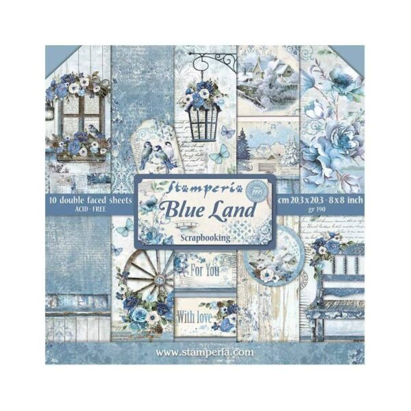 Stamperia Mini Scrapbooking Pad 10 20.3 x 20.3 cm (8×8) Blue Land