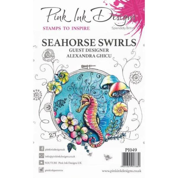 Pink Ink Designs Clear Stamp Seahorse Swirls 6 in x 8 in