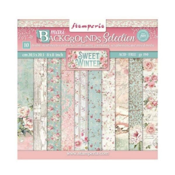 Stamperia Mini Scrapbooking Pad 10 Double Sided Sheets 20.3 x 20.3 cm (8×8) Backgrounds Sweet Winter