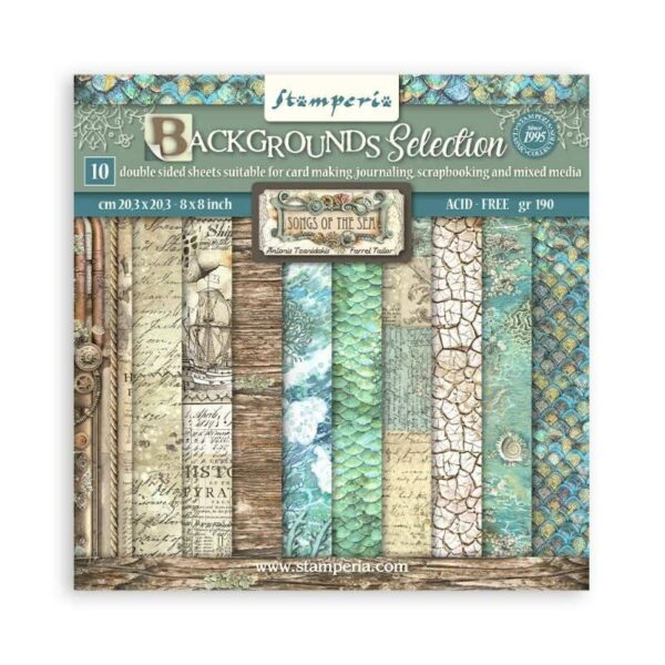 Stamperia Mini Scrapbooking Pad 10 20.3 x 20.3 cm (8×8) Backgrounds Songs Of The Sea