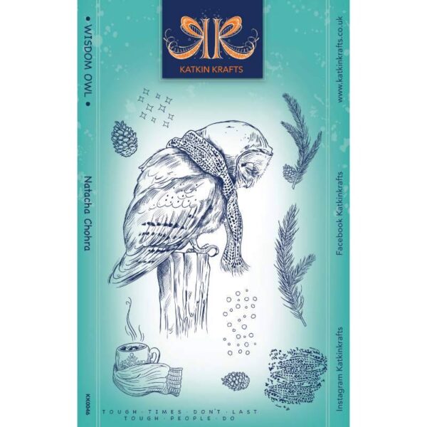 Katkin Krafts Wisdom Owl 6 in x 8 in Clear Stamp Set