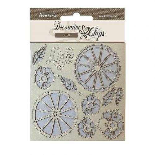 Stamperia 14×14 cm Decorative Chips Blue Land Life Wheels