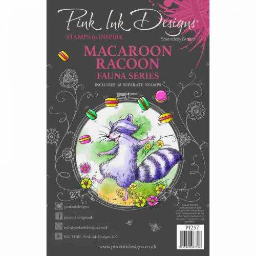 Pink Ink Designs Macaroon Racoon 6 in x 8 in Clear Stamp Set